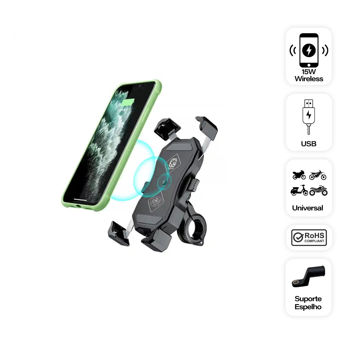 Suporte Telemóvel Universal Wireless e USB Mega Parts