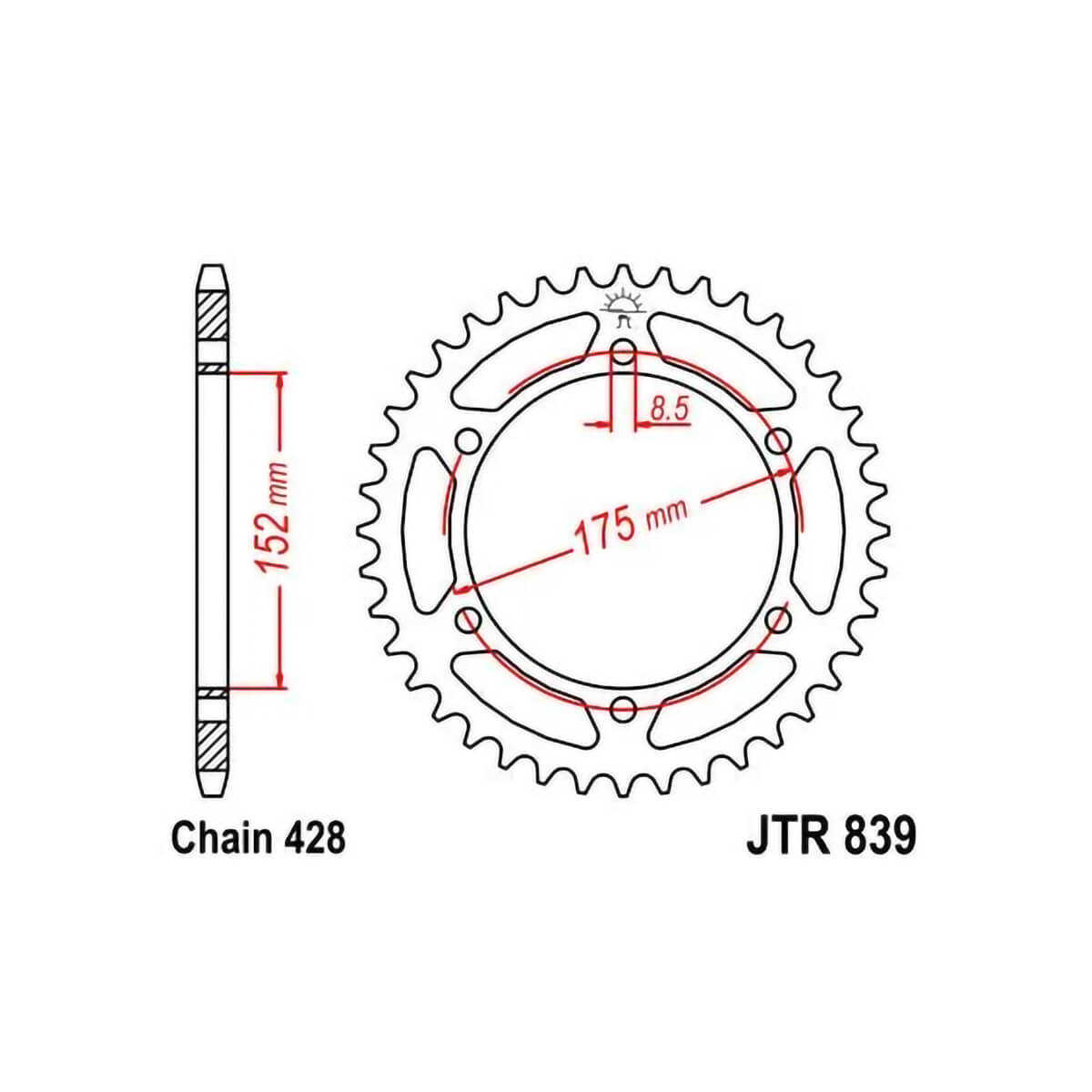 Cremalheira JT 839 em aço com 51 dentes