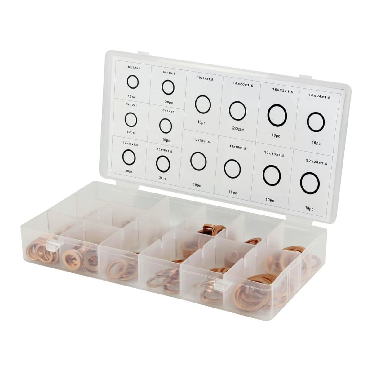 Box/Assortment Copper Washers 190 Pieces (14 Sizes)