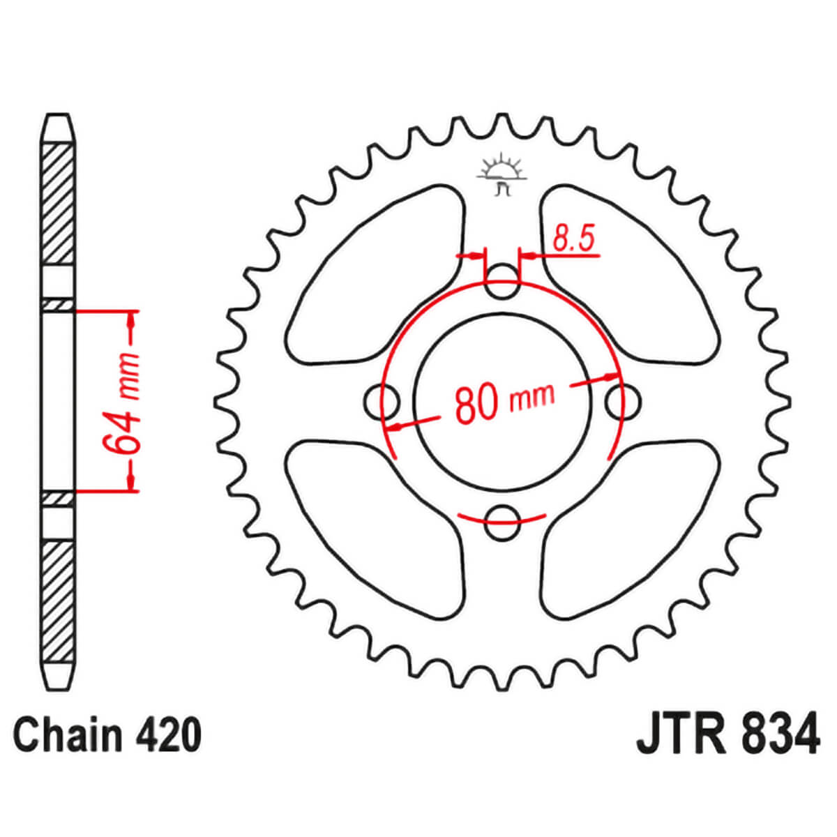 Cremalheira JT 834 em aço com 38 Dentes