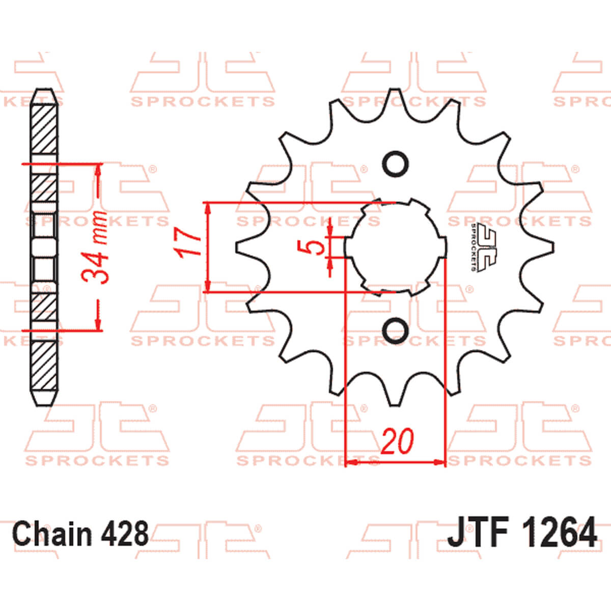 Pinhão JT 558 de aço CBF 125/ CBR 125/ XR 125 - 14 dentes