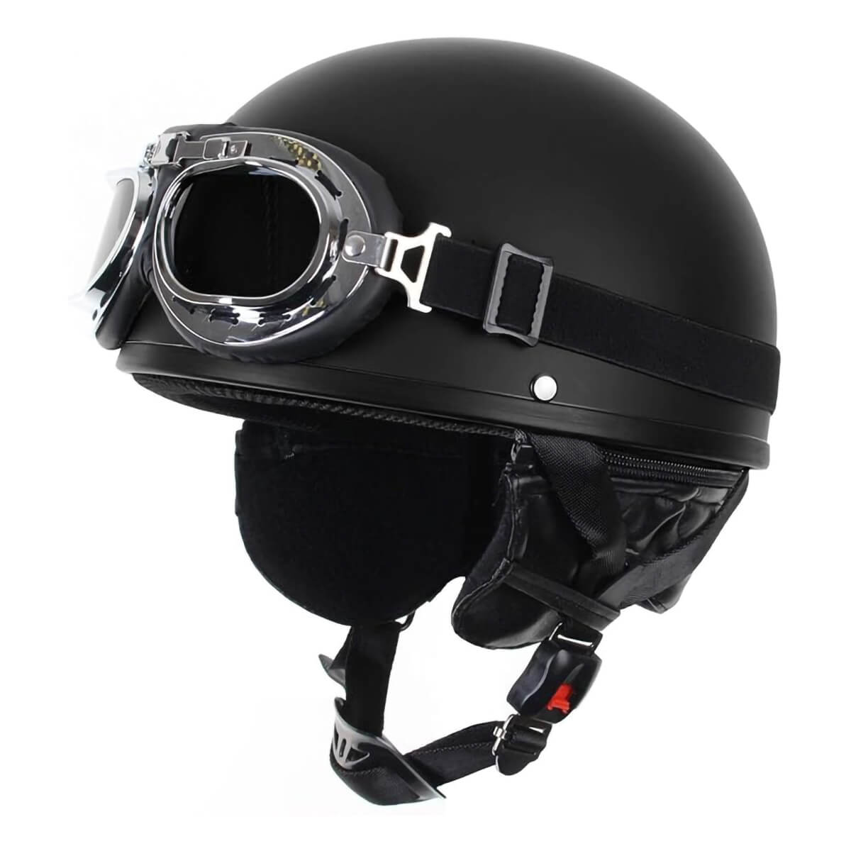 Capacete Clássico/ Vintage Preto Matte C/ Óculos