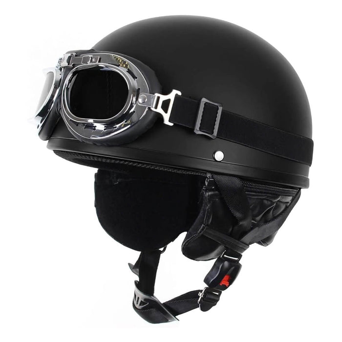 Capacete Clássico/ Vintage Preto Matte C/ Óculos
