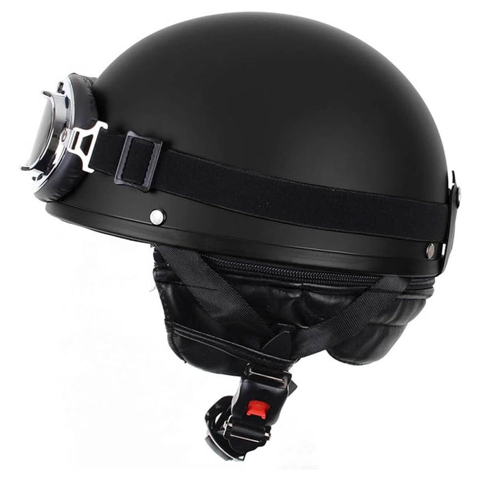 Capacete Clássico/ Vintage Preto Matte C/ Óculos