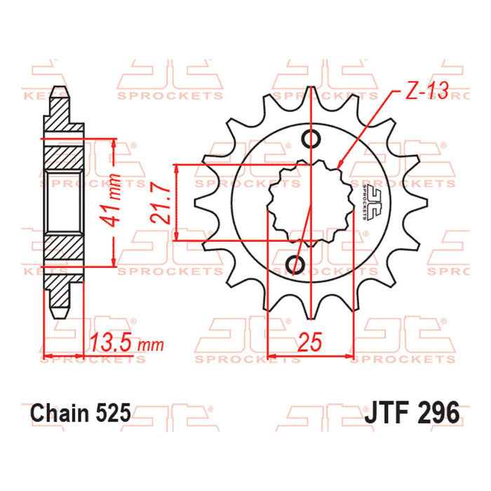 Pinhão JT 296 de aço com Borracha 15 dentes