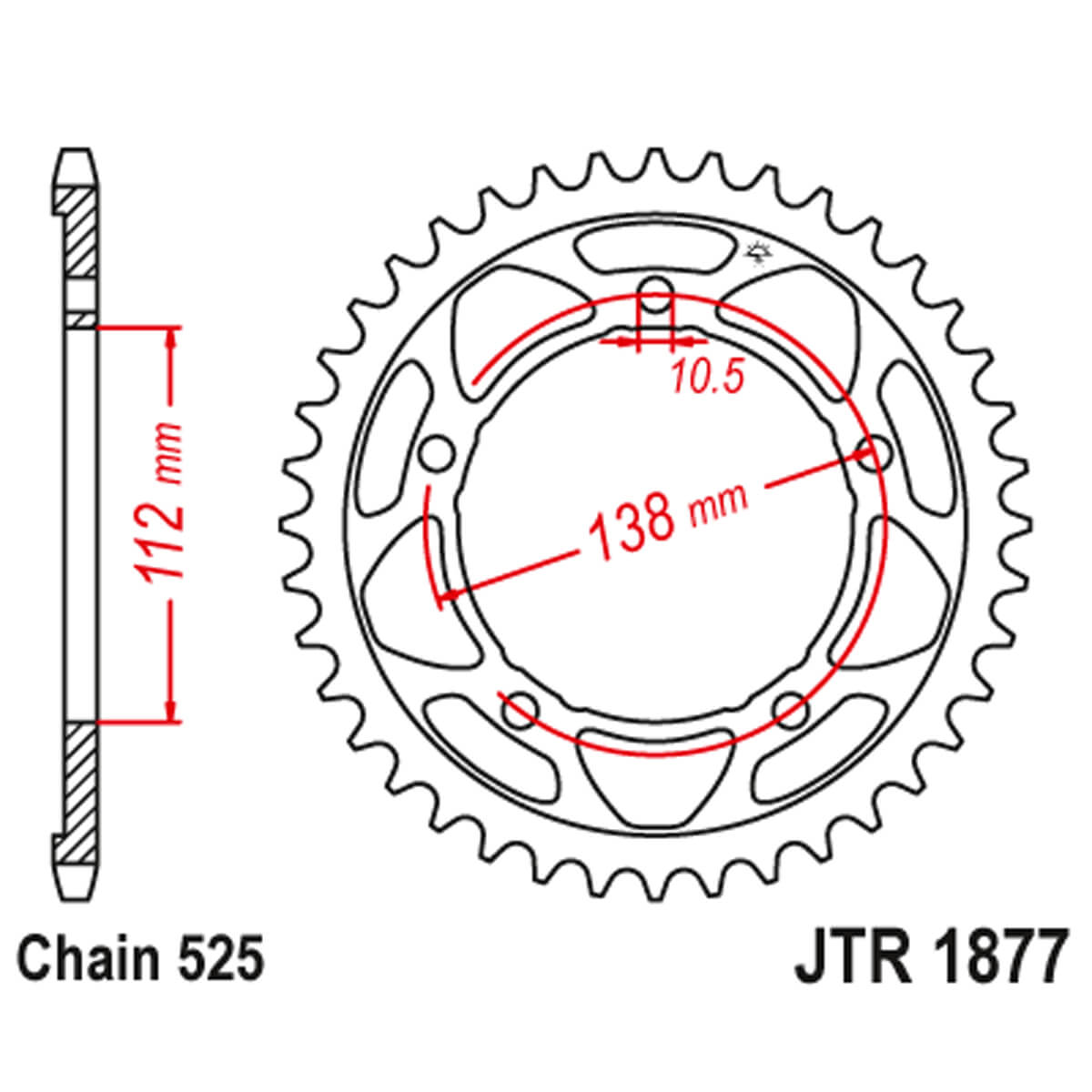 Cremalheira JT 1877 com 45 dentes (MT09/ R1/ TRACER...)
