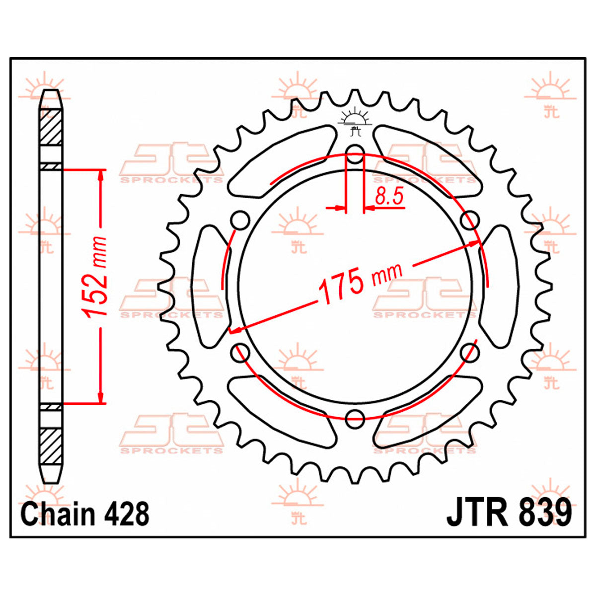 Cremalheira JT 839 em aço com 57 dentes