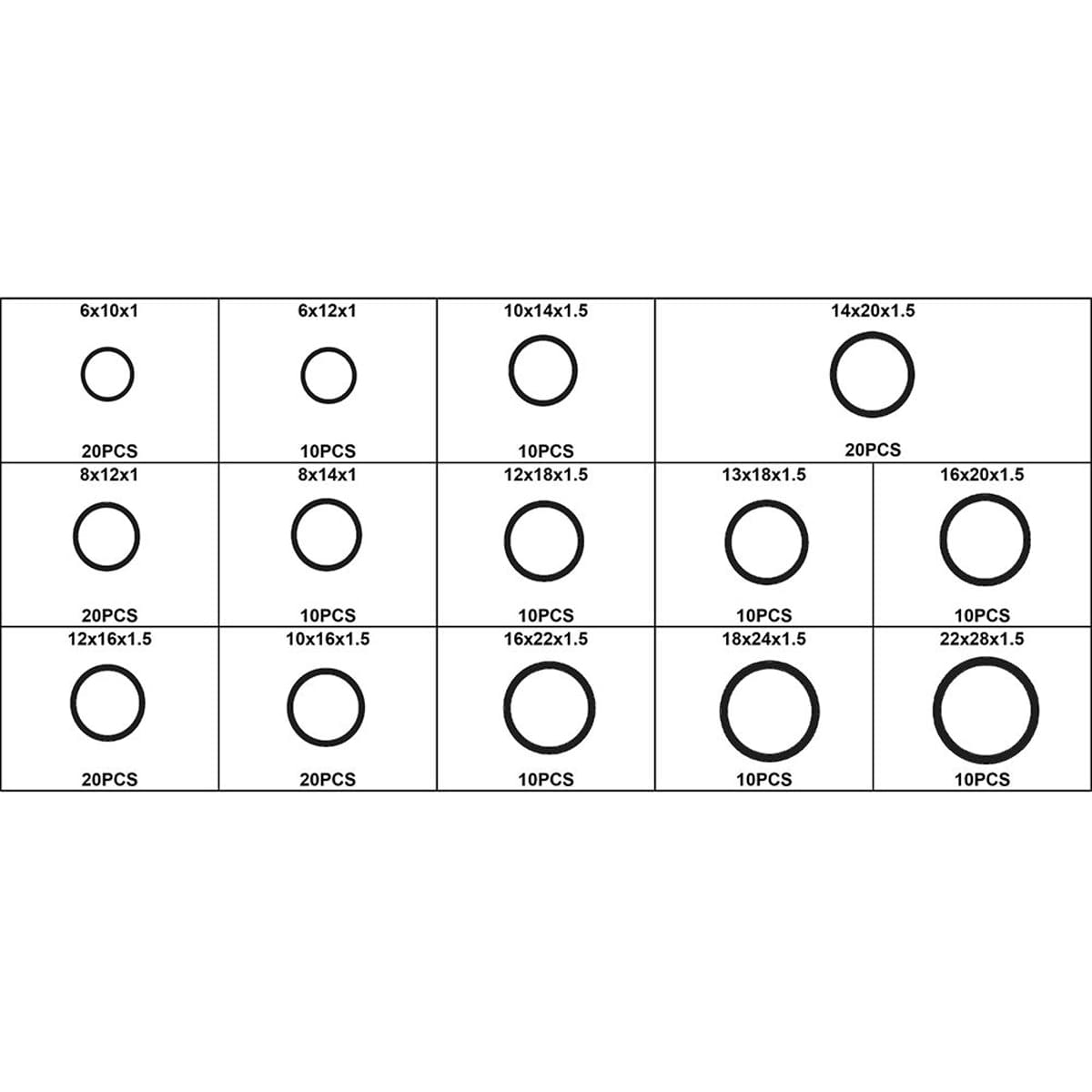 Box/Assortment Copper Washers 190 Pieces (14 Sizes)