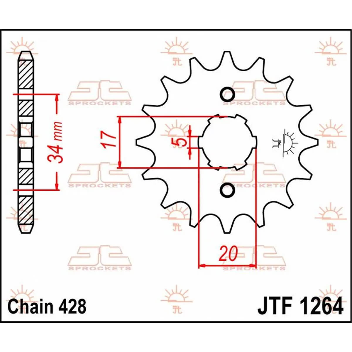 Pinhão JT 1264 de aço com 15 dentes