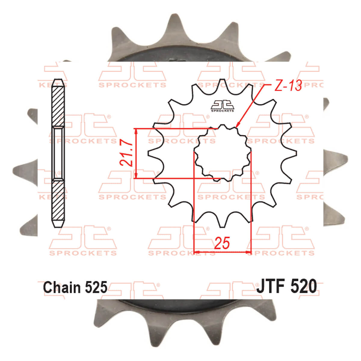 Pinhão JT 520 com Borracha 17 dentes - Kawasaki/ Suzuki...