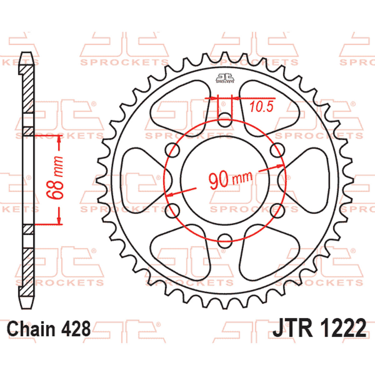 Cremalheira JT 1222 em aço com 47 dentes