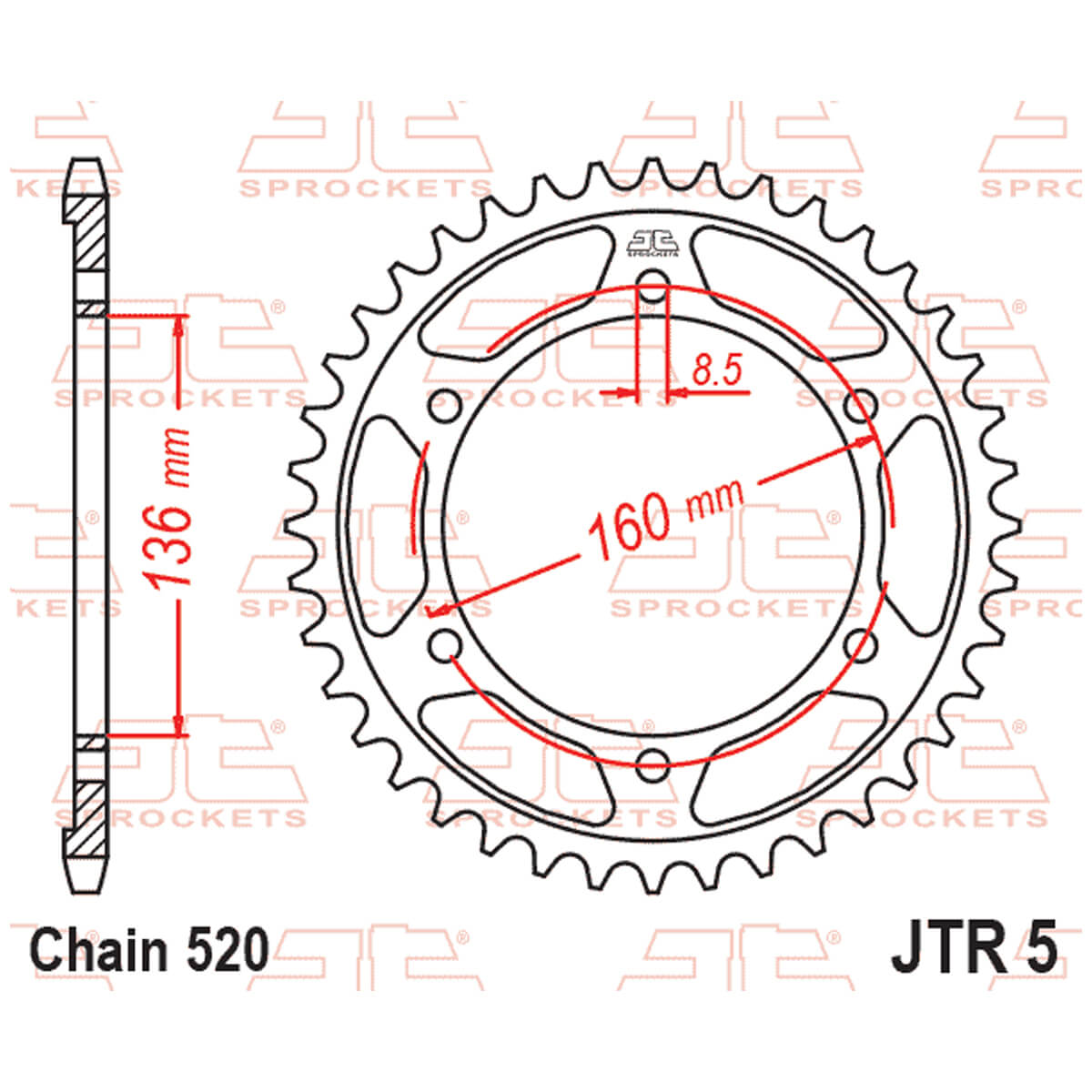 Cremalheira JT 5 em aço com 40 dentes Aprilia/ BMW