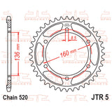 Cremalheira JT 5 em aço com 40 dentes Aprilia/ BMW